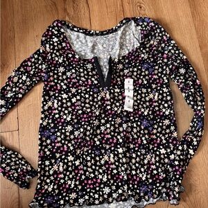 SO Floral Long Sleeve Top - Black and Purple and pink